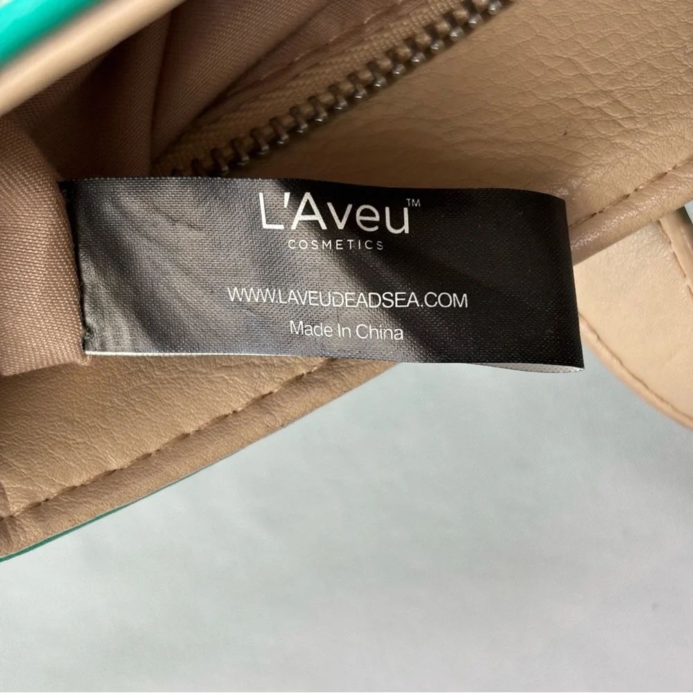 L’Aveu Teal Tote Bag Tan Interior